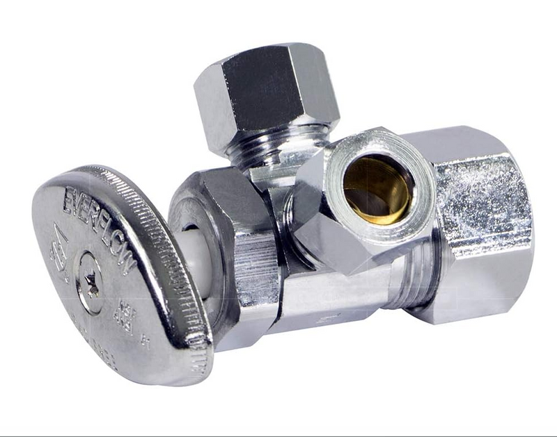 Angle Valve 1/4 Turn Dual Outlet 5/8" Comp x 3/8" x 3/8" Compression L/Free