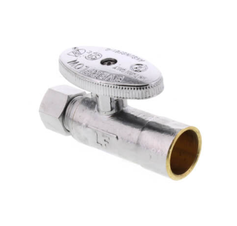 Straight Stop Valve 1/4 Turn 1/2" Nominal Sweat x 3/8" OD Compression