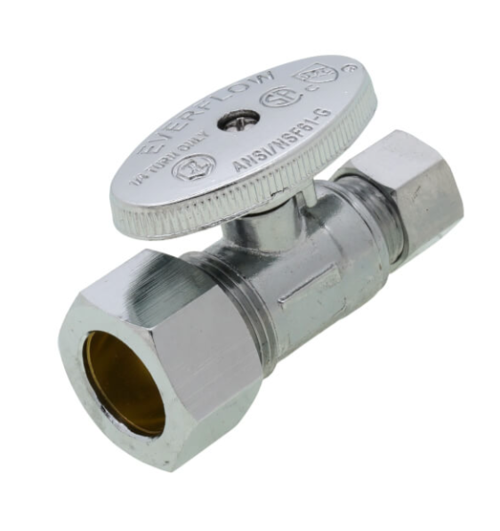 Straight Stop Valve 1/4 Turn 1/2" Nom Compression (5/8" OD) x 3/8" OD Compression