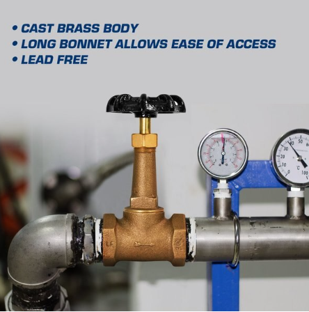 FIP Long Bonnet Stop Valve, Brass 1/2" x 1/2"