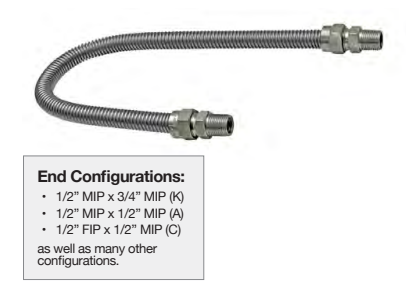 Gas Connector Gas Range / Furnace 5/8” OD 1/2” ID