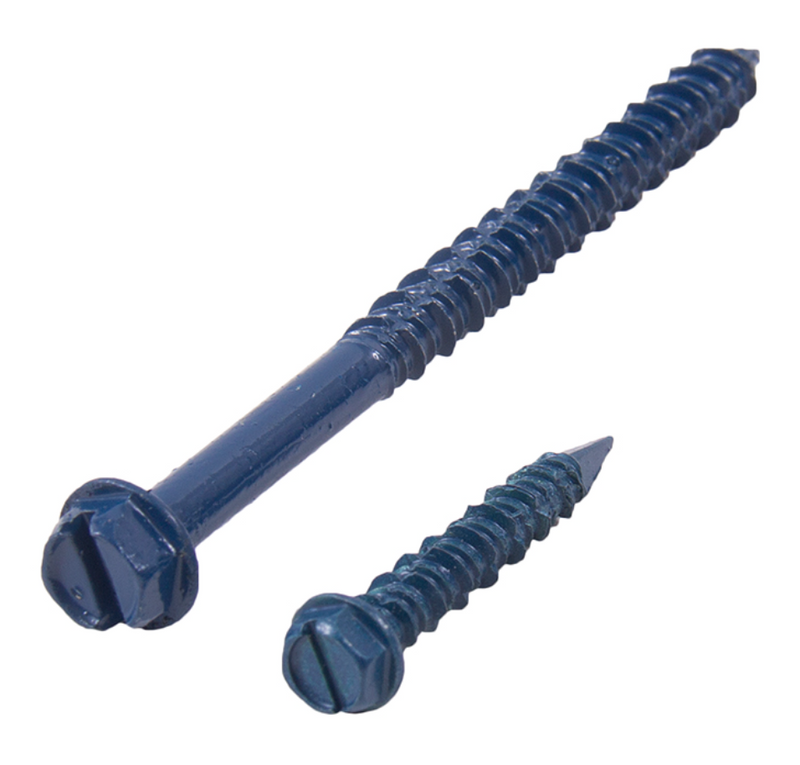 Hex Head Slotted Blue Concrete Screws  Incl. 1 Masonry Drill Bit - 100/Pc