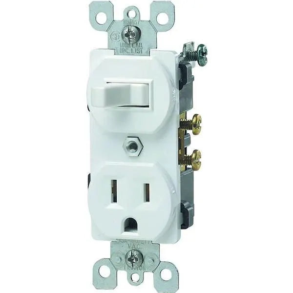 Leviton 15 Amp Commercial Grade Combination Single Pole Toggle Switch And Receptacle, White 5225-W