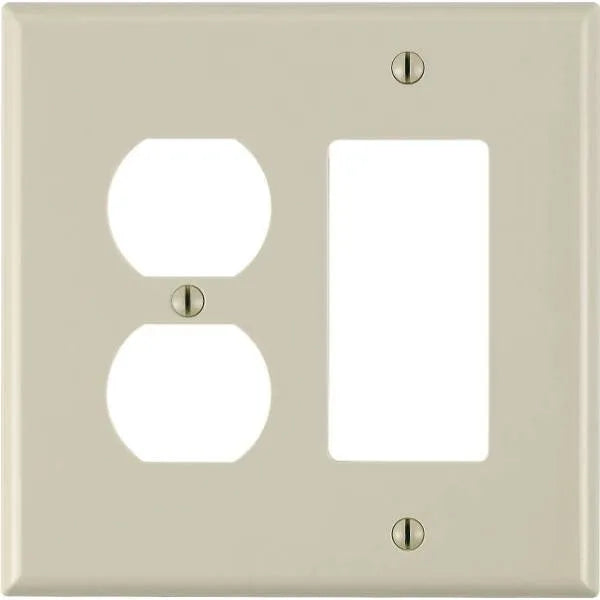 Leviton Decora 2-Gang Midway 1-Duplex Outlet Combination, Nylon Wall Plate, Ivory